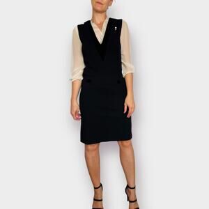 60s Butte‎ Knit Black Wool Dress with Velvet Trim